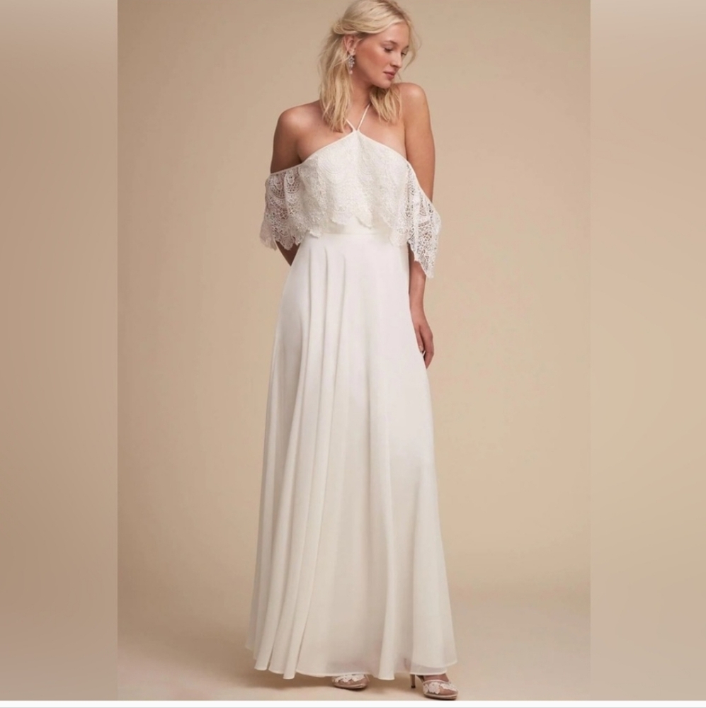 BHLDN White One-Shoulder Lace Dress